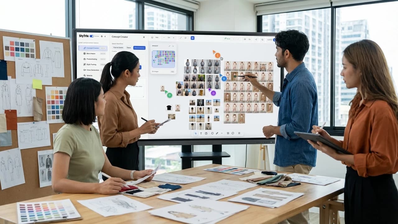 Team collaborating on fashion designs